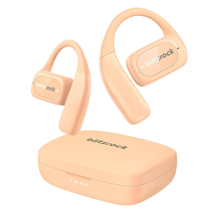 BlitzRock Open Ear Auricolari, Cuffie Wireless Bluetooth 5.4, Leggero, Suono Chiara, Controllo App, IPX5, 28 Ore Di Autonomia, Adatto per lo Sport, Corsa, Rosa