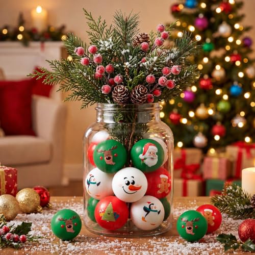 Gemscream 60 Pcs Christmas Table Tennis Balls Bulk 40mm Red Green White Beer Table Tennis Balls Christmas Image Holiday for Xmas Party Playing Favors Decoration Props by Gemscream - Used condition - Image 6