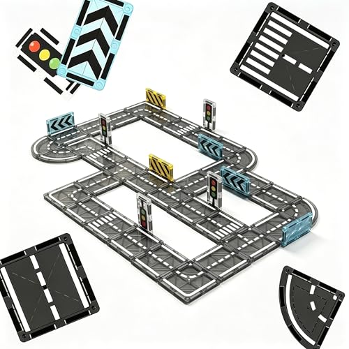 Relaxdays Set stradale magnetico 70 pz, cartelli/semafori, gioco 3+, ABS