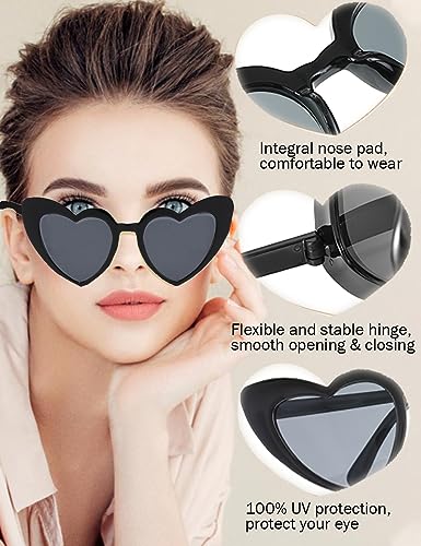 4 Pack Valentines Heart Shaped Sunglasses - Trendy Cat Eye Love Glasses, Vintage Retro Sunglasses for Women4