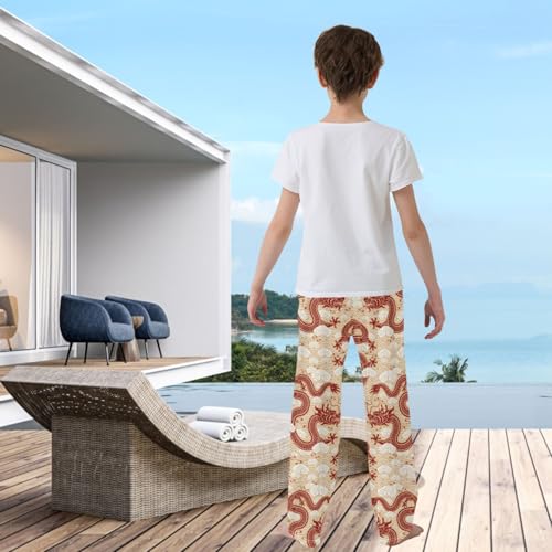 visesunny Boys' Pants Dragon Paper Cut Jogger Pants Elastic Waist Long Bottoms Trousers with Pockets S3