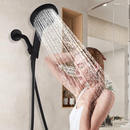 Set moderno de ducha y grifería completo con válvula, grifería para ducha con cabezal de ducha de alta presión de 5.12 pulgadas acabado negro mate miniatura 4
