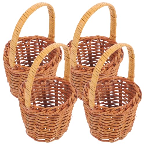 CAXUSD 4 mini cestas de mimbre, mini cesta de flores, mini cesta de boda, mini cesta de Pascua, mini maceta, casa de muñecas, cesta tejida, mini decoración, ratán, juguete, baya