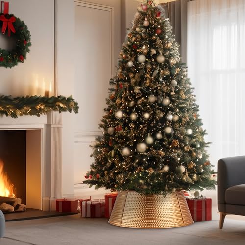 Awendietou Christmas Tree Collar And Skirt Set - 23 Inch Festive Holiday Decor With Gold Metal Tree Collar Base Stand thumb #4