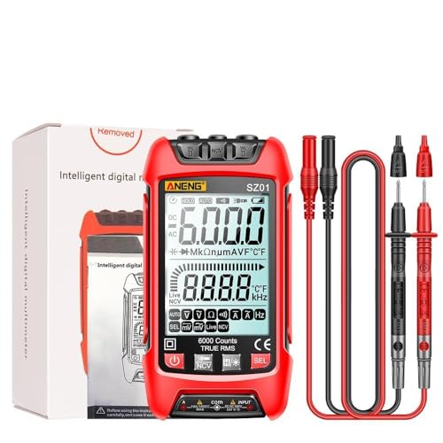 MoSundi Smart - Multímetro digital 9999 unidades True RMS medidor de rango automático con voltaje, corriente, resistencia, capacitancia, frecuencia, diodo, temperatura, detección NCV, naranja