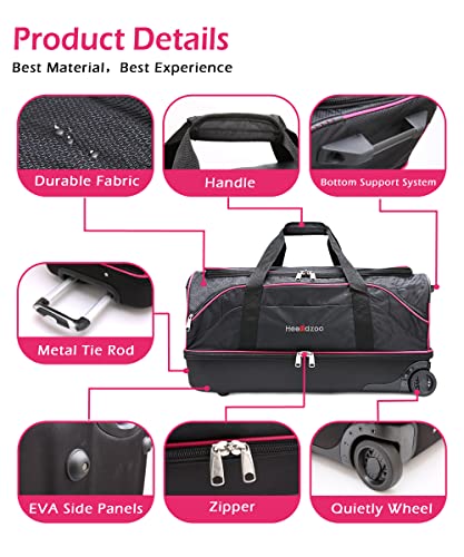 Dance Bag With Garment Rack,Dance Costumes Rolling Garment Bags For Travel,Garment Duffle Bag For Dance Competition, Wheeled Drop-Bottom Upright Luggage Closet Suitcase (28inch-Pink-L)4