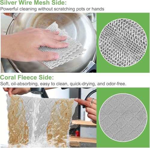 Image of CURATED CART Non Scratch Wire Dish Cloth (Pack of 10) - Steel Scrubber for Utensils Cleaning, Multipurpose Wet and Dry Cleaning, Stainless-Steel Dish Wash Scrubber for Washing Dishes, Counters, Sinks