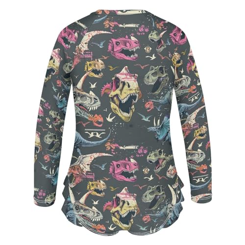 Dinosaur Skeleton Bone Girls Long Sleeve Swimsuit UPF 50+ Rashguard Swimwear One Piece Bathing Suit 212200852