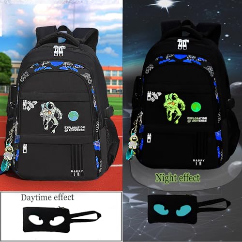 Luminous Backpack School Bag with Anti-Theft Lock Luminous Pattern Travel Laptop Waterproof Black With Usb Charging Port & Headphone Port School Backpack Includes Luminous Pencil Bag2