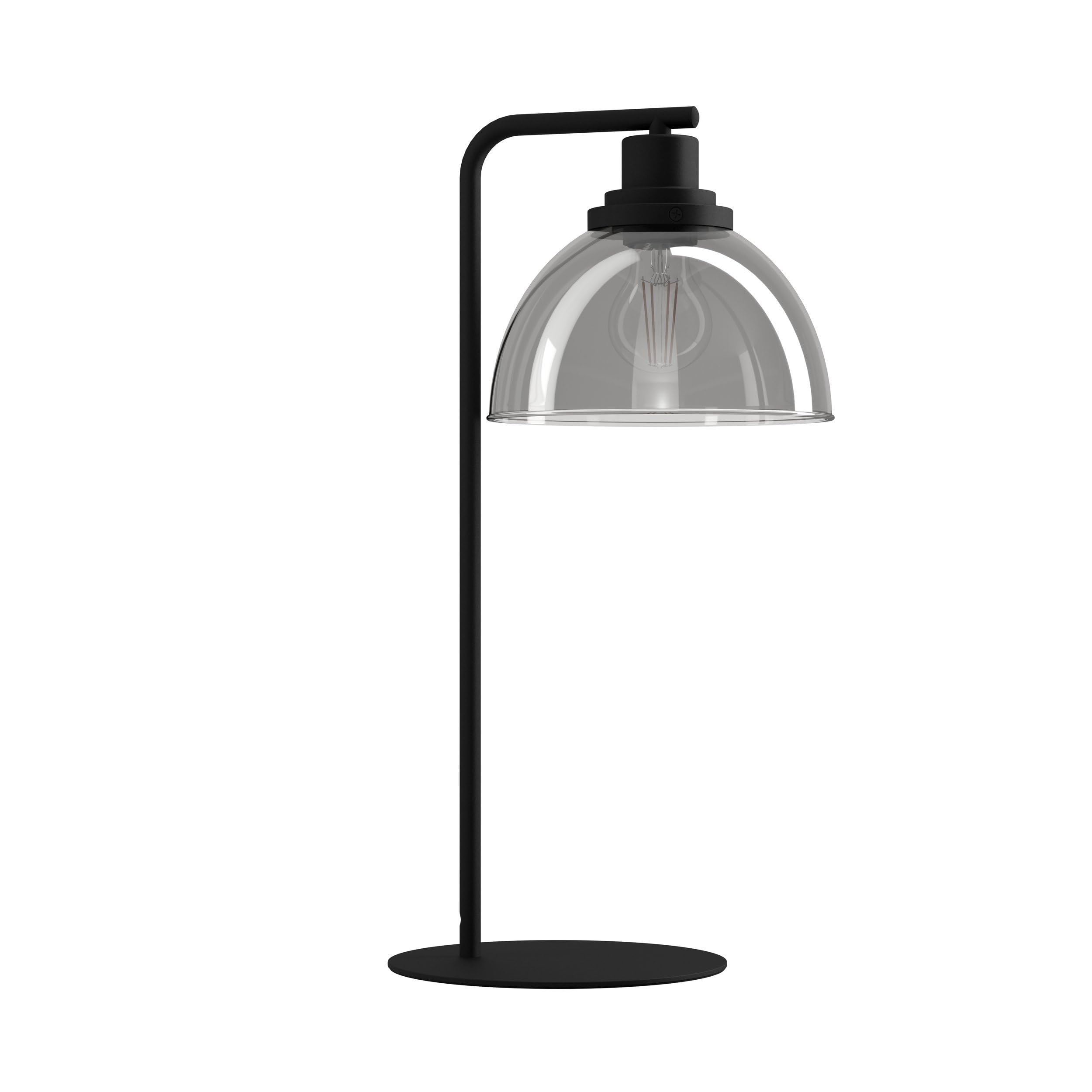 Bedside lamp Beleser, Side Table Light Made of Smoked Glass and Black Metal, Living Room and Bedroom Lighting with Switch, E27 Socket