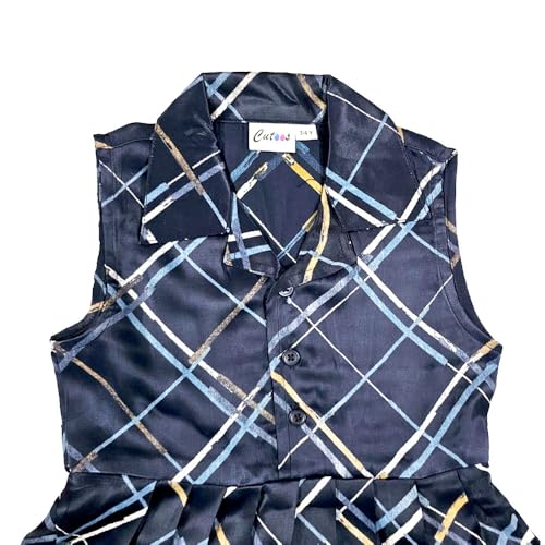 Image of Girls Printed Knee Length Fit and Flare Sleeveless Collar Dress