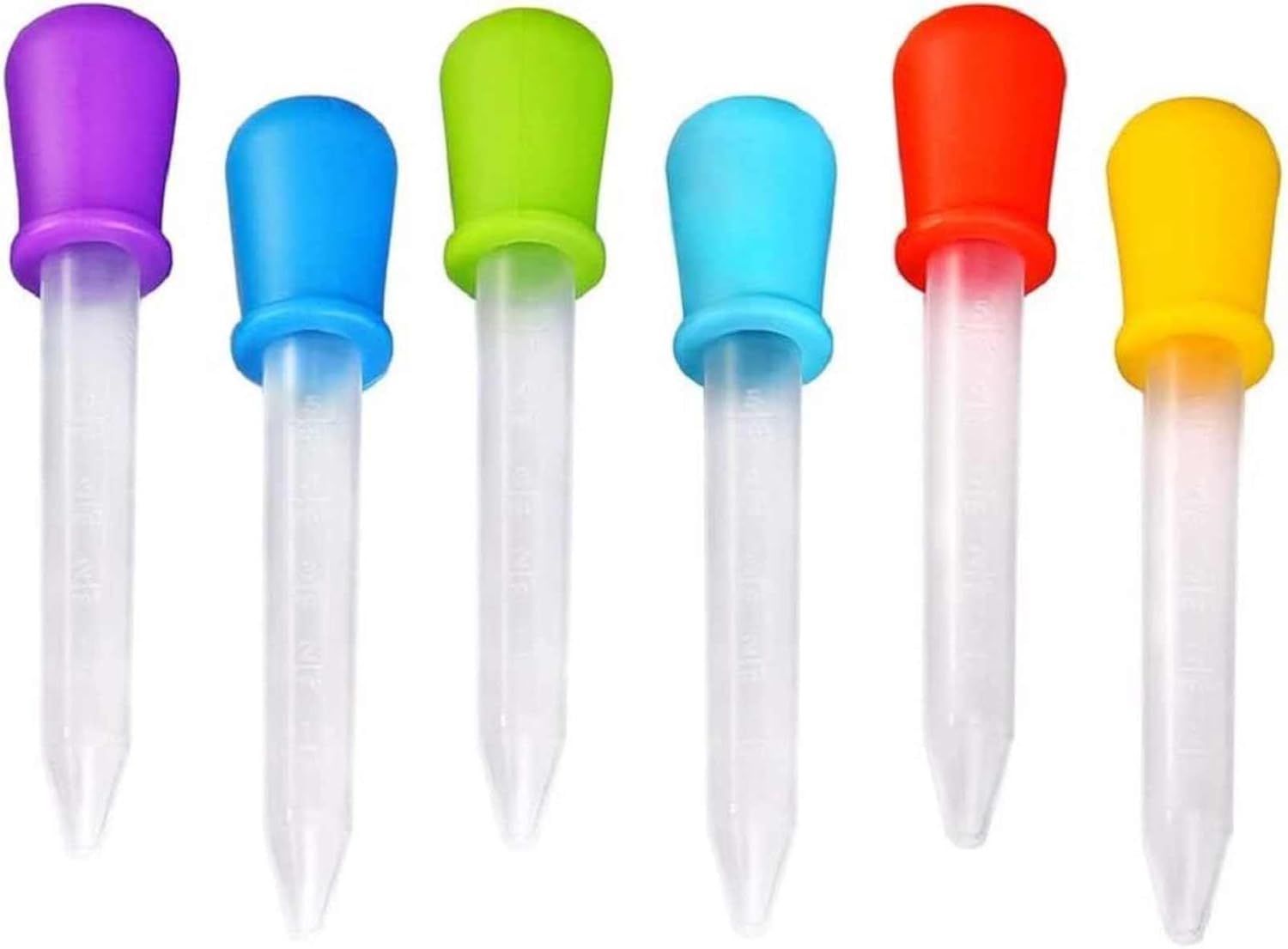 Liquid Droppers, 5 ML Dropper Pipettes 6 Pack Silicone and Plastic Eyedropper for Candy Molds Chocolate Gummy Art Crafts Multicolour