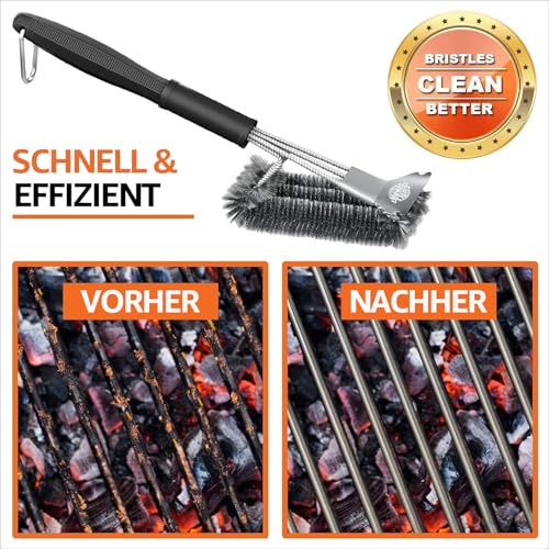 BBQ Grill Reinigungsbürste & Schaber - Grilldrahtbürste für Grill - 34cm Edelstahl Grillrostreiniger - Grillzubehör & Werkzeuge für Weber Gas/Holzkohle/Elektro/Infrarot - Geschenke für Männe (groß)