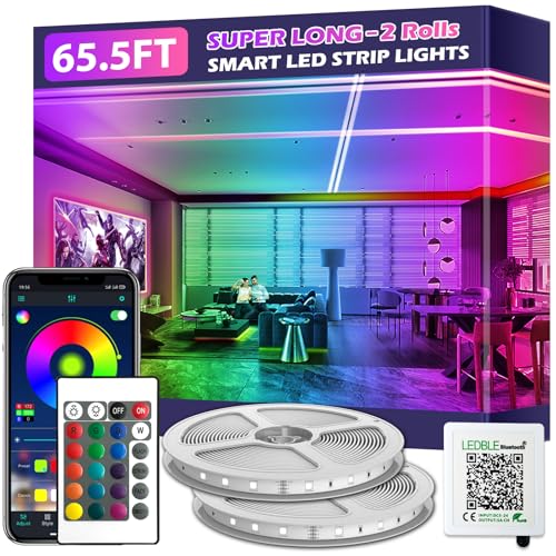 Image of 65.5FT Led Strip Lights,Long Smart Led Light Strips Music Sync 5050 RGB Color Changing Rope Lights,Bluetooth APP /IR Remote /Switch Box Control Led Lights for Bedroom,Home Decoration,Party,Festival