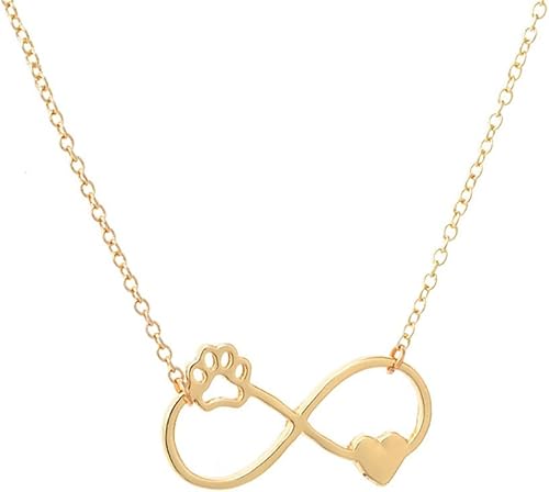 Fashion Love Heart Cat Dog Puppy Paw Print Necklace for Women Personalized Infinity Symbol Chain Necklace (gold)
