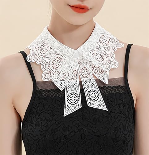 2 Pcs Lace Floral Fake Collar Detachable Dickey Collar Black Collar White Fake Collar for women Girls2