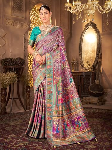 Image of Glory Sarees Women's Luxurious Dola Pure Silk Original Saree Position Print Work Madhubani Inspired Motifs Banarasi Kanjivaram Style Saree With Blouse Piece (Elegant101 Parent)