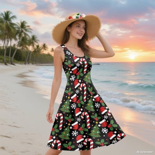 Image of Renewold Women's Sleeveless Tank Dress with Pockets, Casual Scoop Neck A-Line Sundress for Summer, Travel and Vacation