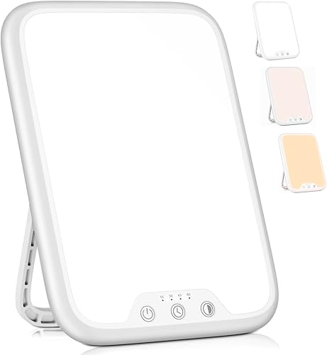 AJVV Lámpara de terapia de luz, luz LED sin rayos UV 10000 Lux con brillo ajustable y 3 temperaturas de color, función de memoria y 4 temporizadores