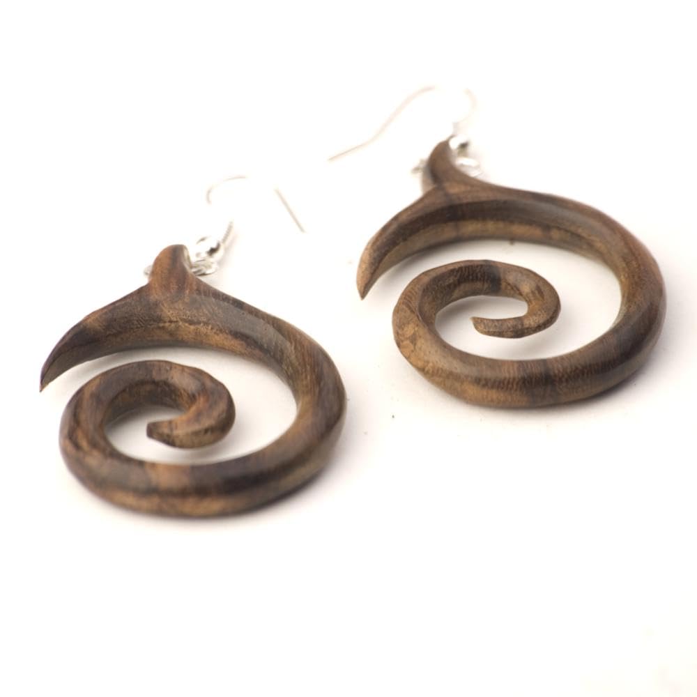 81stgeneration Orecchini a Spirale in Legno da 3 Mm, Calibro 10 | Orecchini a Forma di Talon Fatti a Mano con Vortice Semplice | Indicatori Tribali per Uomo | Orecchini a Cerchio
