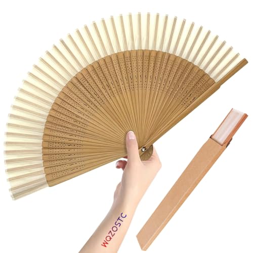 WQZOSTC Hand Held Fan for Women Japanese Vintage Bamboo for Hot Flashes Summer Cooling Festivals Church Dancing Performance Gift White