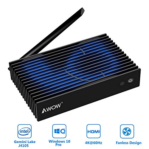 AWOW NV41 Fanless Mini PC, Intel Gemini Lake J4105 Windows 10 Pro Desktop Computer, 4GB DDR4 64GB 4K@60fps/Support 2.5