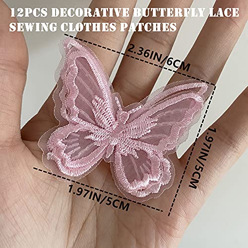 12Pcs Butterfly Lace Trim, Double Layers Organza Butterfly Lace Fabric Embroidery Sewing Lace Diy Craft Butterfly Decor Applique Patches For Wedding Bride Hair Accessories Dress Decoration (Pink) #TOP2