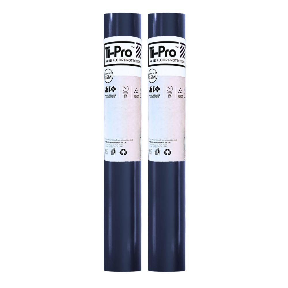 TI-Pro Blue Hard Floor Protector Film Roll 600mm x 25m - Self-Adhesive Waterproof Protective Film for Wood, Tile, Laminate | (2 Pack)