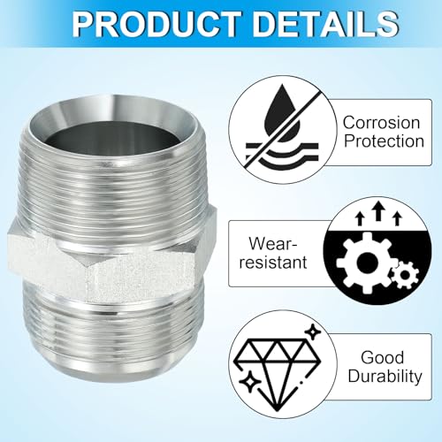 Image of PATIKIL Pipe Adapter Connector 1-7 /8 inch Male 74 Flare JIC x 1-1 /2 inch Male R Pipe Fitting Oil Feed Restrictor Fitting Hydraulic Connector for Oil Steam Water Pipelines System
