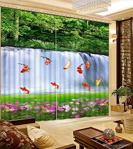 OHD 3D Fish with Waterfall Digital Printed Polyester Fabric Curtains for Bed Room, Living Room Kids Room Color White Window/Door/Long Door (D.N.262) (2, 4 x 5 Feet (Size: 48 x 60 Inch) Window)