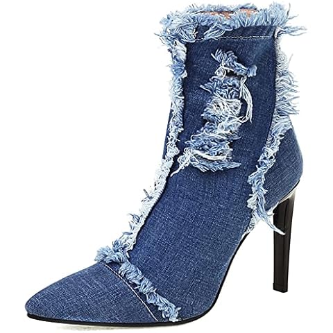SaraIris Women's Ankle Boots Denim Shoes Sexy Stilettos Closed Toe Zipper High Heels Ankle Booties for Women Cover