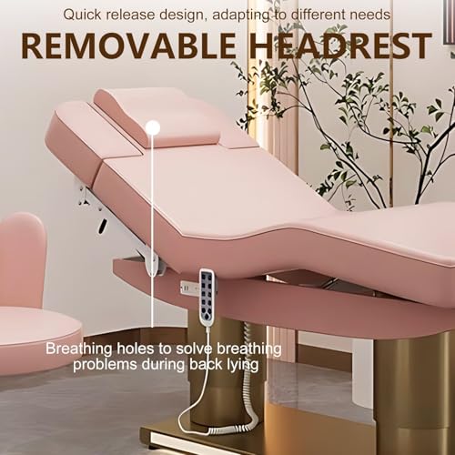 Larnavo Massage Table-Electric Massage Table with Pink Luxury Double Column Design, Beauty Bed Includes Smart Angle Adjustment, Thermostatic Heating Function, Stool(74.80IN) - Image 4