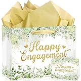 Engagement Party Gift Bags Sage Green Happy Engagement Gift Wrapping Paper Bag with Tissue Paper and Card Eucalyptus Engaged Party Decorations Gift Bags Sage Green Happy Engaged Supplies