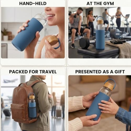 Image of Giftana Personalized Borosilicate Bottle 500ml with Handle - Blue