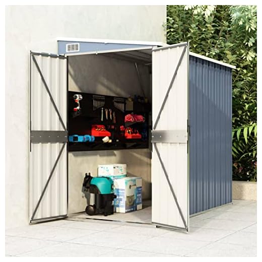 Hoodmeel Casetta Giardino, Casetta Attrezzi Giardino, Capanno Giardino a Parete, Capanno per Attrezzi, Capanno Attrezzi da Giardino, in Acciaio Zincato Grigio 118x194x178 cm