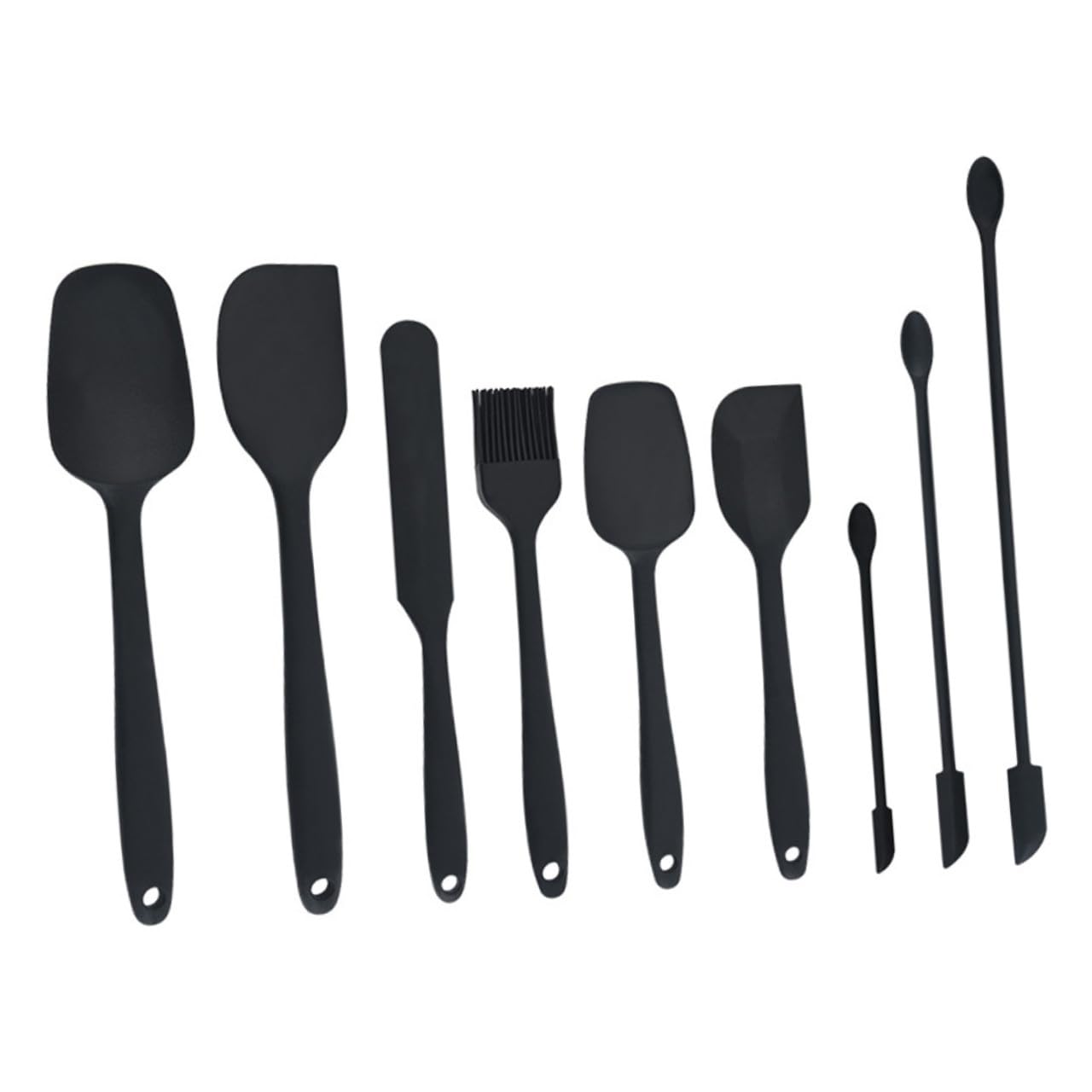 Espátulas de Silicona Set Ligero y Resistente Juego de 9 para Raspar Crema y Mermelada Negro de Utensilios de Cocina Adecuado para Repostería