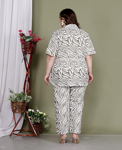 Image of Printed Shirt Style Cotton Night Suit for Women with Extra Plus Size
