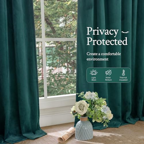 LAMIT Velvet Curtains 96 Inch Length for Living Room, Teal Thermal Room Darkening Panels Luxury Privacy Protected Back Tab and Rod Pocket Drapes for Bedroom/Room Decor, 2 Panels, 52 x 96 Inch