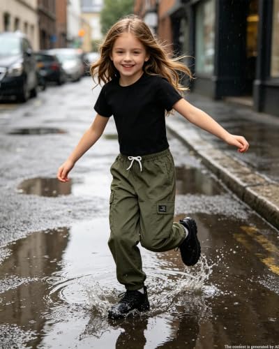 Image of Betusline Girls Fall Winter Clothing Sets, Long Sleeve Crop Top & Cargo Jogger Pants 2 Piece Outfit Sets,4T-14Y