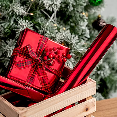 Image of RUSPEPA Red Metallic Wrapping Paper - Christmas Wrapping Paper Perfect for Wedding, Birthday, Christmas, Baby Shower - 17 Inches X 32.8 Feet