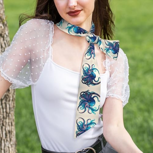 Blue and purple Octopus print Fashion Silk Like Scarves Scarf Silk Feeling Long Lightweight Scarf for Women4