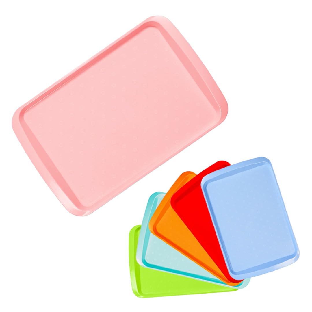 ECO Large Plastic Serving Tray for Tea & Food Serving | Multi-Purpose Dinner Tray for Home & Cafés | Food Trays for Lap | Multi Color Tea Trays for Kids Breakfast in Bed (Pink, Large)