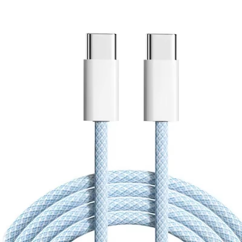 Image of Original USB-C to C Type Braided 1M Fast Charging Cable Compatible for iPhone 16 /16 Pro /Max /15 /15 Pro /Max /Samsung Galaxy S24 /S23 /S22 /S21 /iPad & More Blue