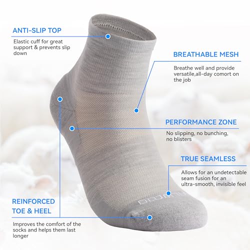 Image of ZEAL WOOD 3 Pairs Mens Womens Merino Wool Ankle Athletic Socks Low Cut Running Golf Tennis Hiking Socks Quarter