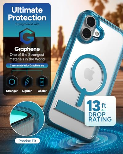 Image of ZAGG Santa Cruz Snap with Kickstand Case for iPhone 16 Plus - MagSafe Compatible, 13ft Military-Grade Drop Protection, Reinforced with Graphene, Slim Clear Case with Vibrant Color Accents, Retro Blue