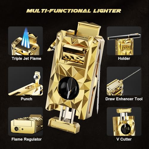 Encendedor Triple Llama Jet 5 en 1 Multiusos Dorado miniatura 3