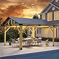 Raysfung 11' x 13' Wood Gazebo, Outdoor Hardtop Gazebo with Galvanized Steel Roof, Cedar Wooden Frame Gazebo for Garden, Patio