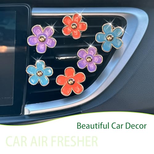 Image of ORIESSE 6pcs Flower Car Air Freshener Vent Clips,Purple Orange Blue Daisy Flowers Air Vent Clip Car Accessories for Women 3.3cm /3cm Flower Girly Vehicle Decor,Refillable Diffuser