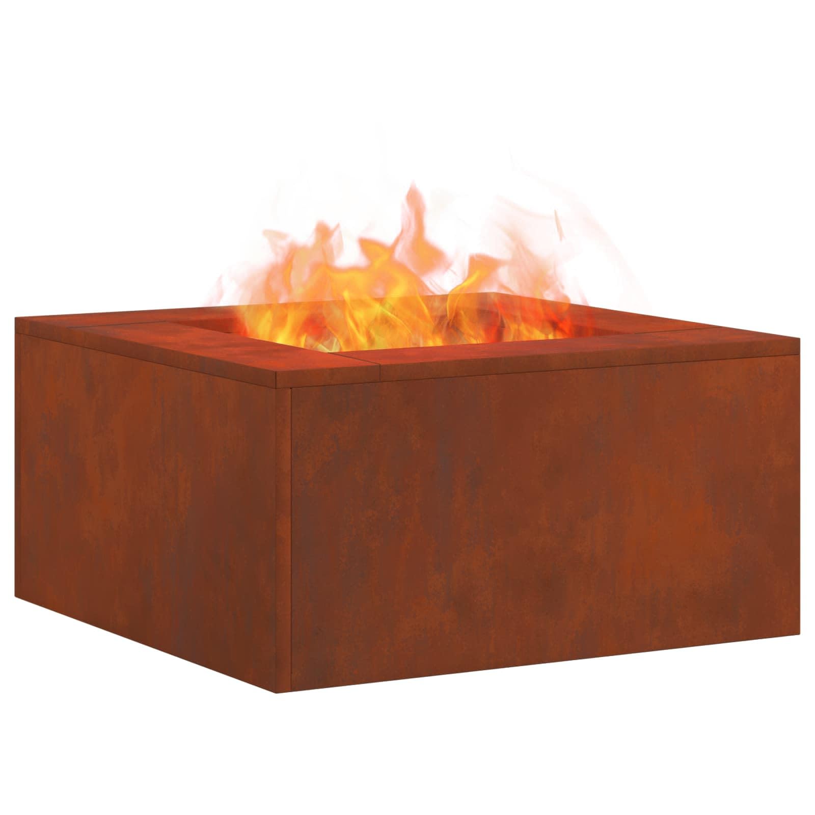 vidaXL Hoguera Marrón 80 x 80 x 40 cm Acero autopatinable, Fuego al Aire Libre, portátil y Rectangular, Ideal para reuniones, con Estilo para Patios