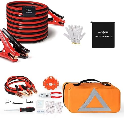 NOONE 6 Gauge 16 FT Car Jumper Cables kit & Emergency Kit, Automobile Roadside Assistance Tool Kit